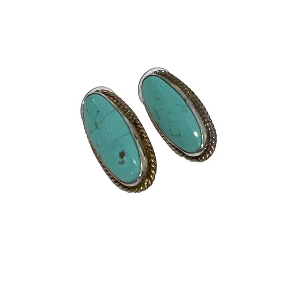 Turquoise Sterling Silver Earrings Womens Navajo Southwestern Cowgirl NEW - Picture 1 of 4